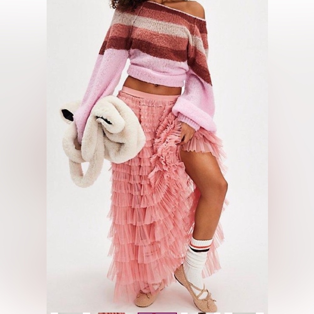 Intimately By Free People Return Of The Ruffle Maxi Slip Skirt in Pink
